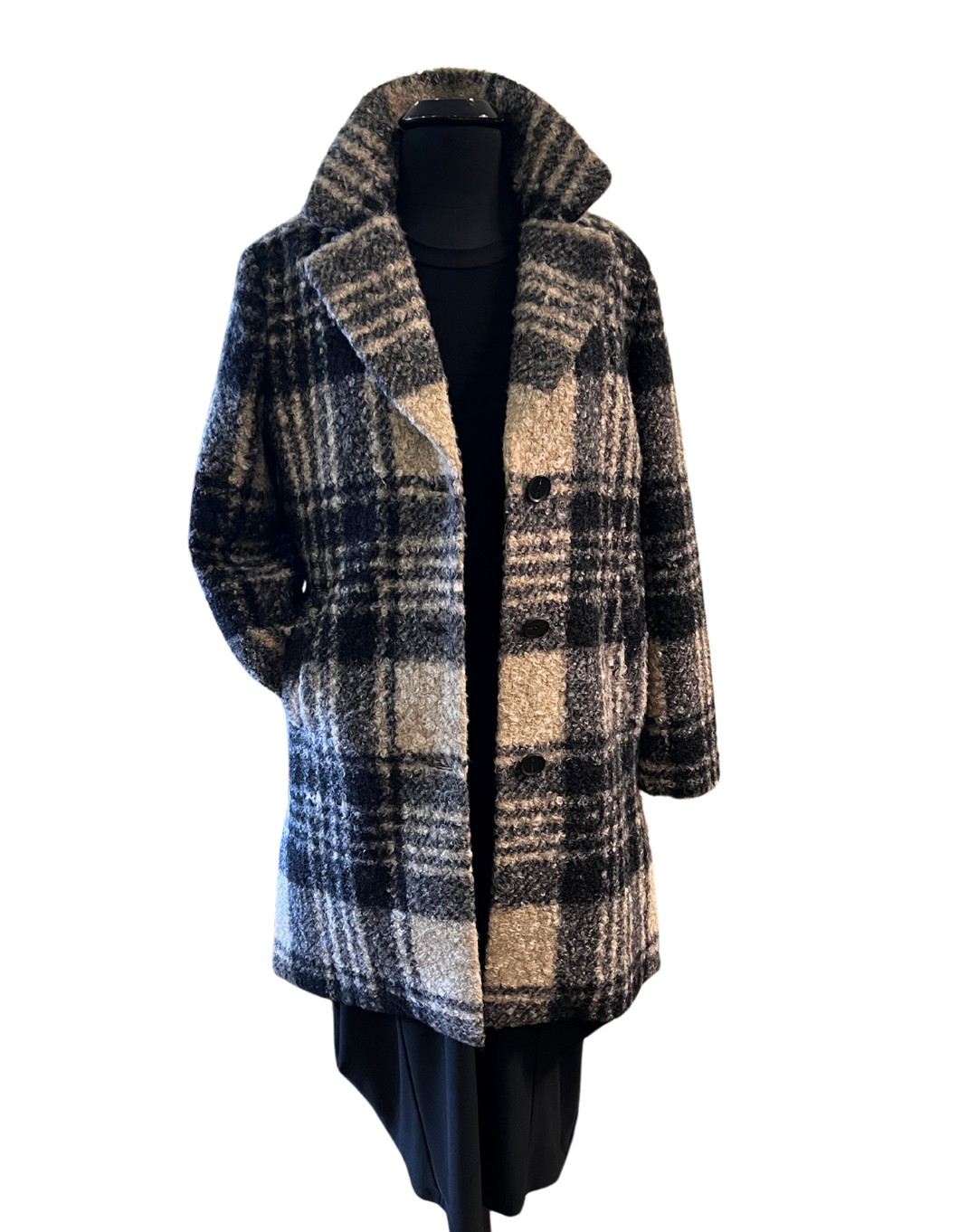 BARBARA LEBEK  Plaid Grey and Natural Coat