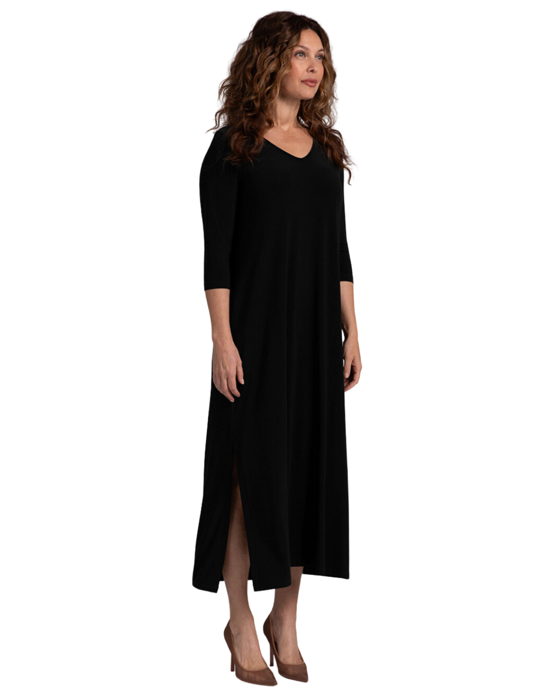 SYMPLI  V-Neck Slit Dress